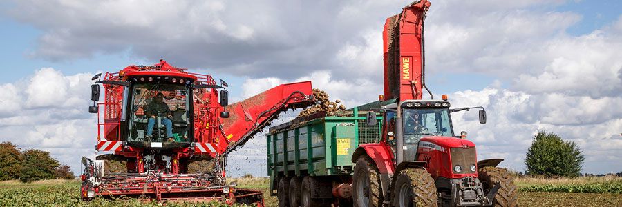 Tractor and trailer with harvester